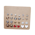 Assorted earrings on a cardboard display card