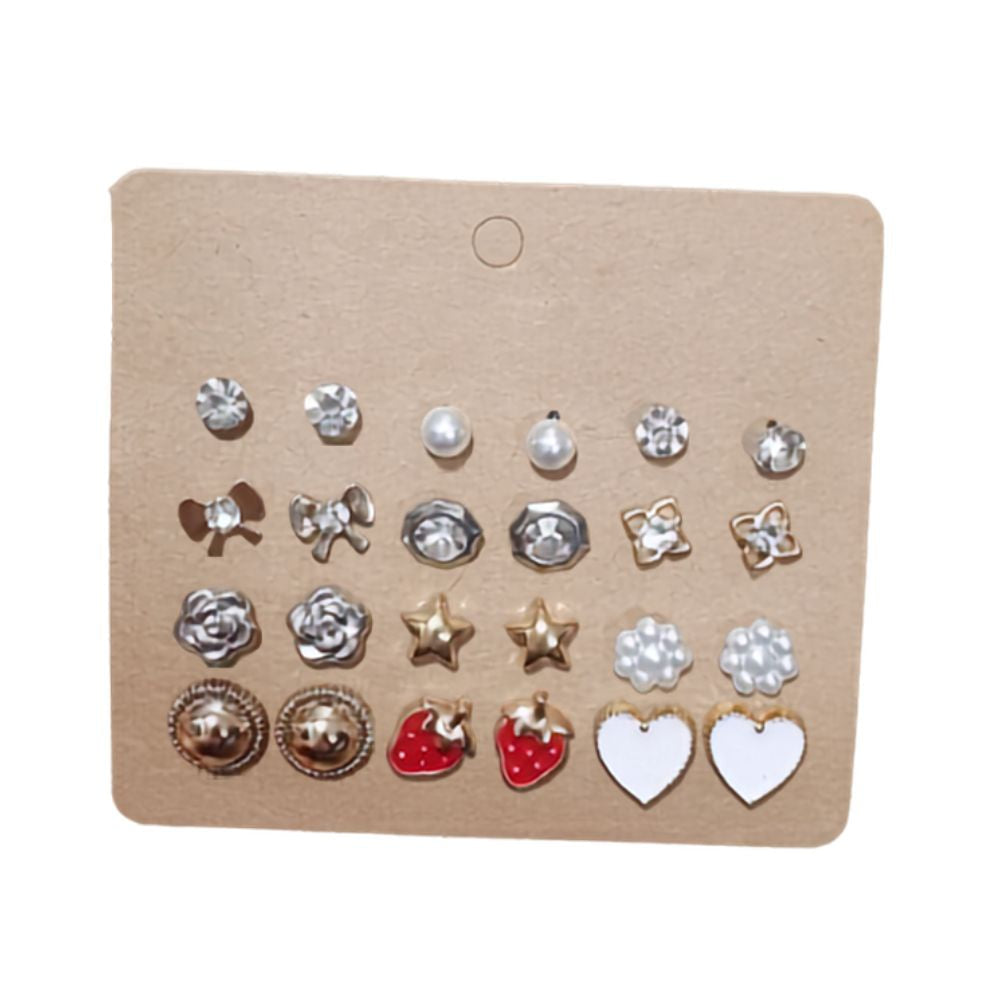 Assorted earrings on a cardboard display card